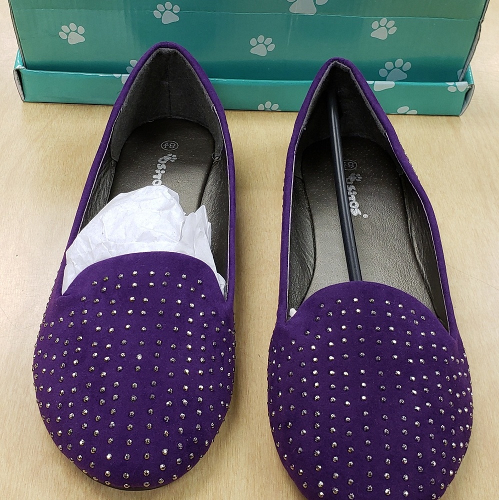 Purple faux suede studded loafer